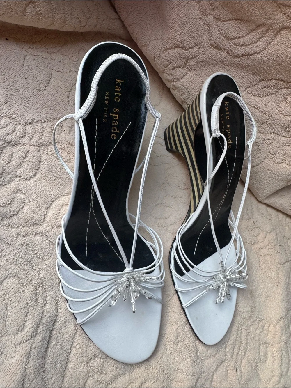 kate spade White Strappy Slingback Heels with Crystal Accent